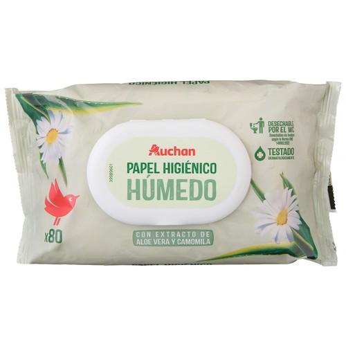 Papel higiénico húmedo con extracto de aloe vera y camomila PRODUCTO ALCAMPO 80 uds.