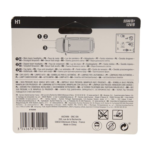 2 bombillas para automóvil H1, 55W,12V, PRODUCTO ALCAMPO.