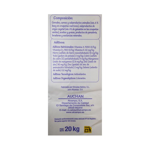 PRODUCTO ECONÓMICO ALCAMPO Comida para perro a base de croquetas de carne y cereales 20 kg.