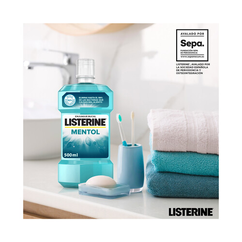 LISTERINE Enjuague bucal de uso diario con sabor s mentol LISTERINE 500 ml.