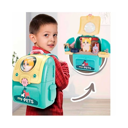 Mochila 2 en 1 transportin con mascota y accesorios de peluqueria canina para niños MY PETS.