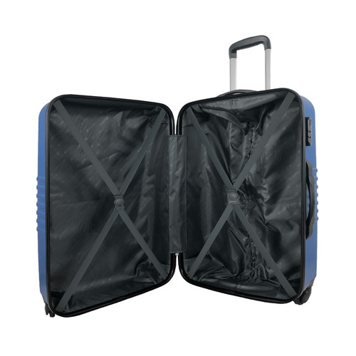 Maleta de cabina rígida de color azul de 50 cm. tipo trolley con 4 ruedas y cierre por código, AIRPORT ALCAMPO.
