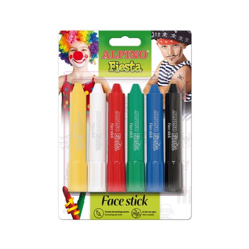 Pack con 6 pinturas de colores para cara, 6 unidades, Fiesta ALPINO.