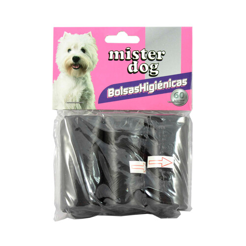 MISTER DOG Bolsa de plástico recoge excrementos para perros  3 rollos de 20 uds.
