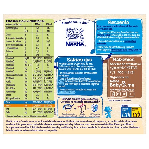 NESTLÉ Papilla líquida de cereales con galleta, a partir de 6 meses 2 x 250 ml.
