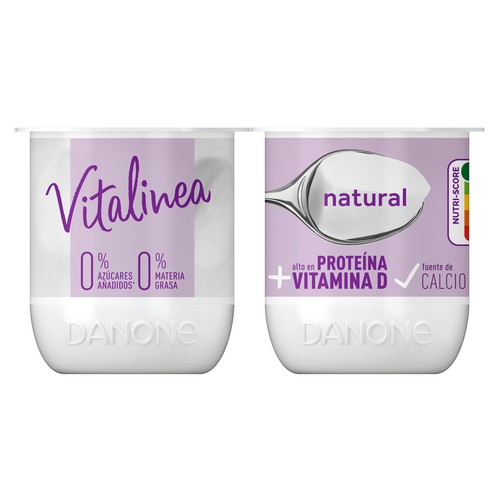 VITALINEA Yogur desnatado 0% materia grasa, natural  de Danone 4 x 120 g.