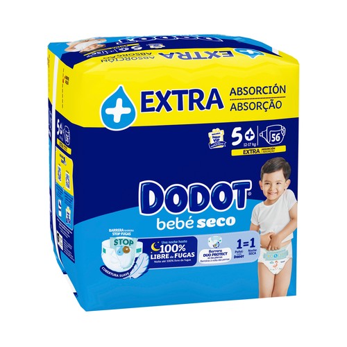 DODOT Bebé-seco Pañales talla 5+ (12-17 k) 56 uds.