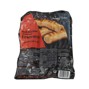 ALCAMPO GOURMET Salchichas alemanas cocidas de cerdo, tipo Bratwurst ALCAMPO GOURMET 4 x 90 g.
