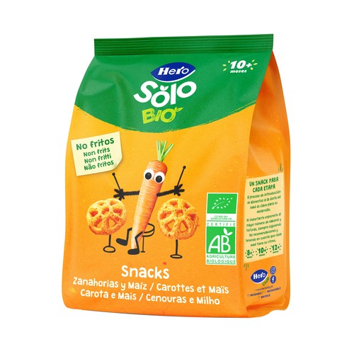 HERO Solo bio Snacks no frtios de zanahoras y maíz de origen ecológico, a partir de 10 meses 40 g.