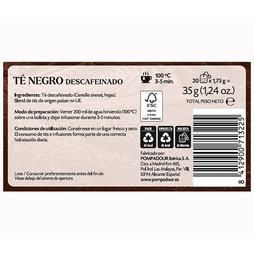 POMPADOUR Té descafeinado 20 uds. 35 g.