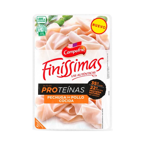 CAMPOFRÍO Finissimas Pechuga de pollo cocida con alto contenido en proteínas, cortada en lonchas 160 g.
