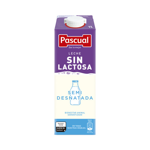 PASCUAL Leche de vaca semidesnatada y sin lactosa 1 l.