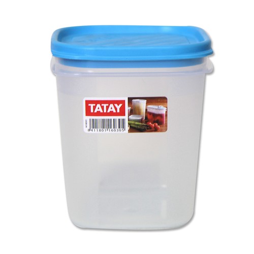 Recipiente cuadrado de plástico con tapa para alimentos, 0.7l. TATAY.