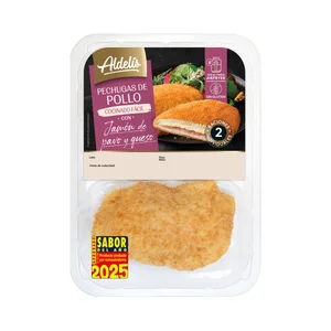ALDELÍS Pehugas de pollo empanadas y rellenas de jamón de pavo y queso 2 uds.