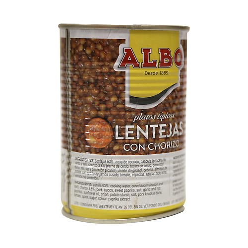 ALBO Lentejas con chorizo lata de 425 g.