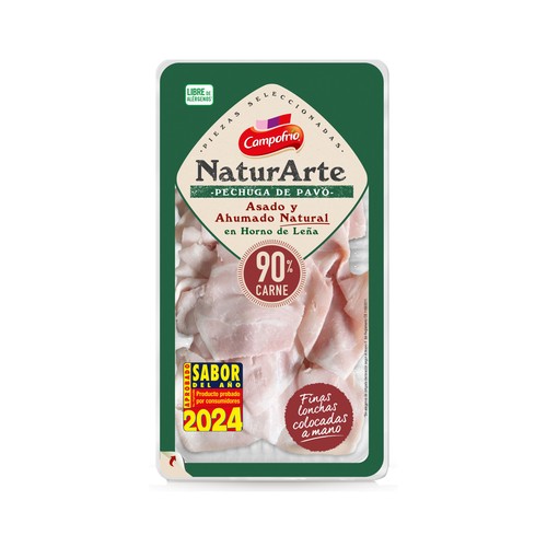 Pechuga de pavo asada y ahumada, cortada en finas lonchas CAMPOFRÍO Naturarte 90 g.