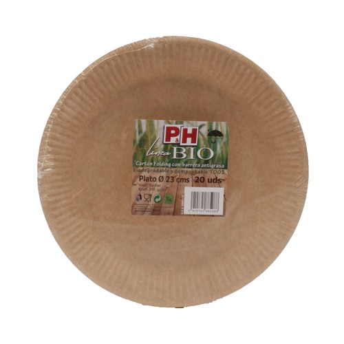 20 platos P&H de cartón antigrasa de 23cm.
