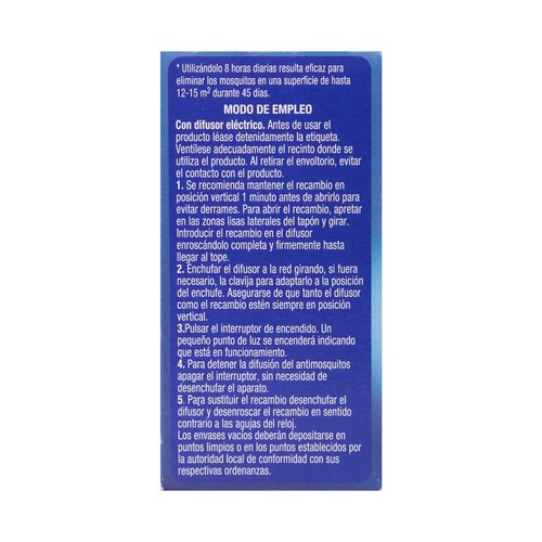 PRODUCTO ALCAMPO TUCYD Antimosquitos eléctrico líquido sin olor, recambio 33 ml.