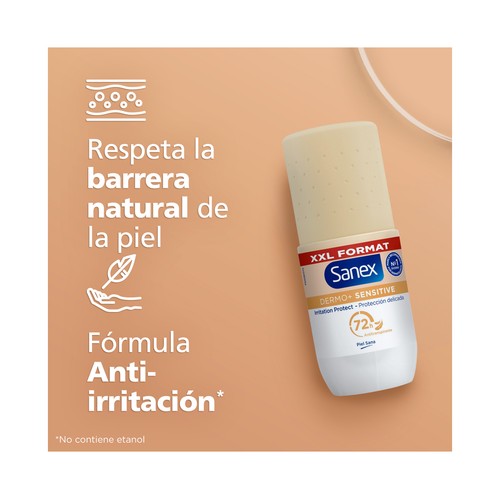 SANEX Dermo+ sensitive Desodorante roll on para mujer, antitranspirante hasta 72 horas 90 ml.