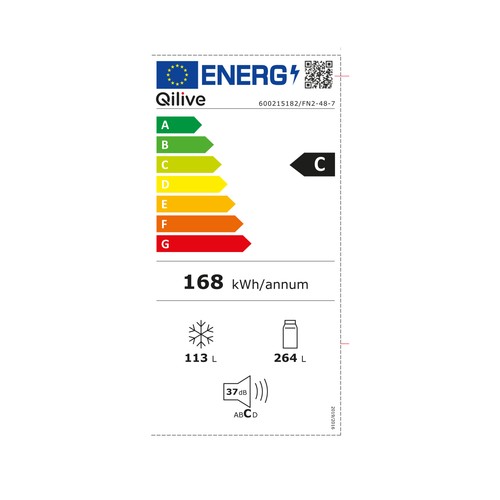 Frigorífico combi 201cm QILIVE Q.6182 INOX, NO FROST, clasificación energética: C, H: 200,5cm, A: 59,5cm, F: 68cm, capacidad total: 377L.