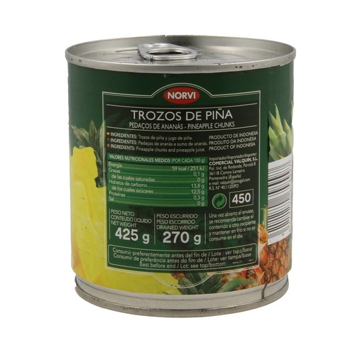 NORVI Trozos de piña en su jugo 270 g. peso neto escurrido