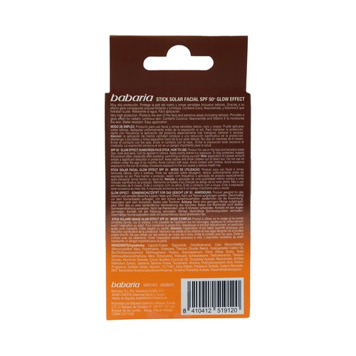 BABARIA Glow effect Protector solar facial en stick con FPS 50+ (muy alto) 20 ml.