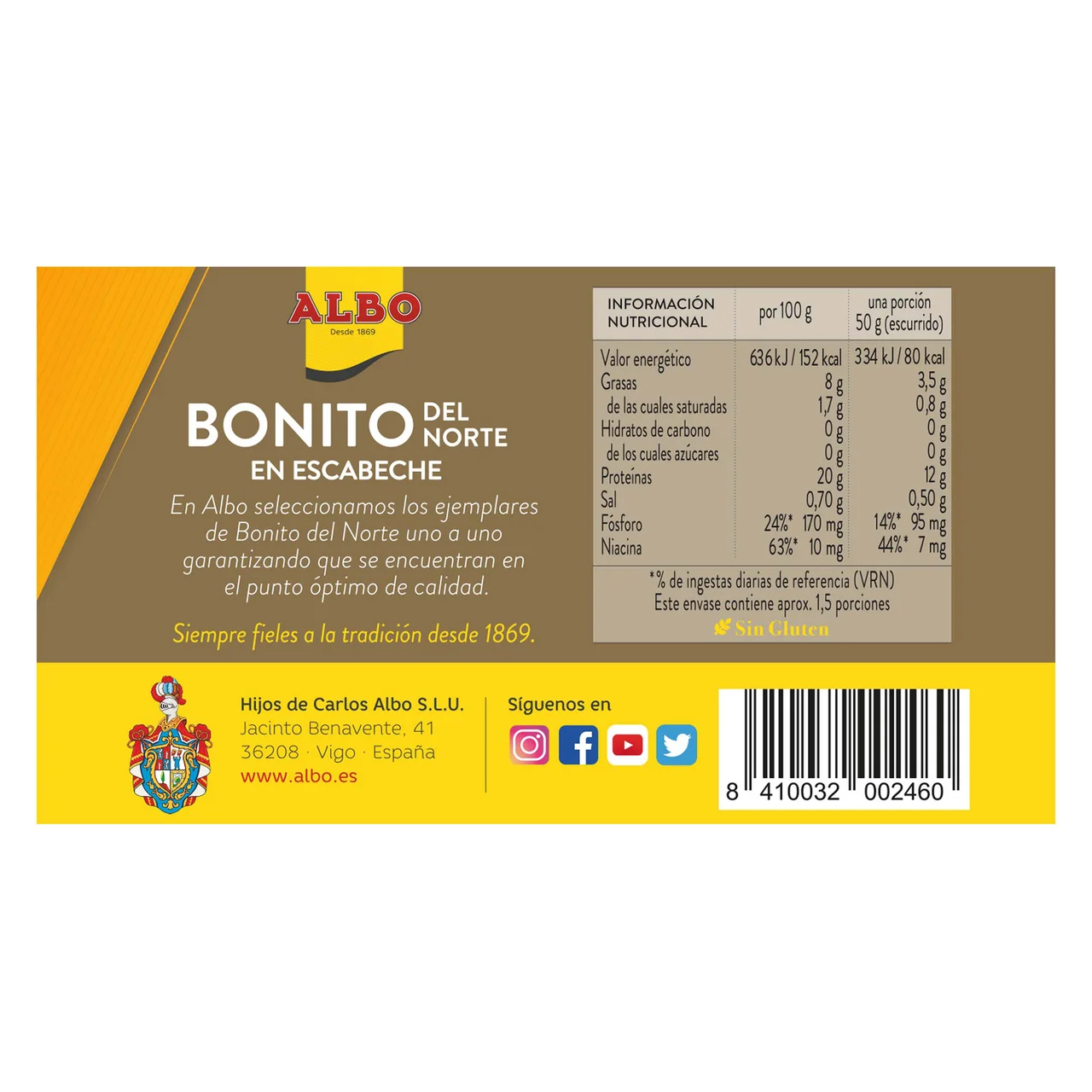 Bonito del norte en escabeche lata de 82 g.