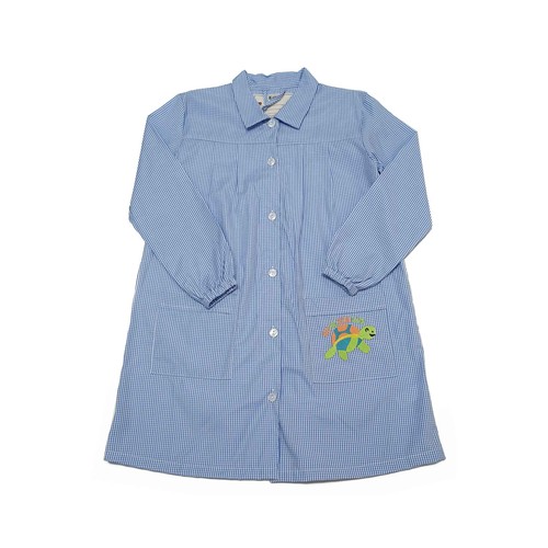 Babi azul de cuadros con bordado, talla 6.