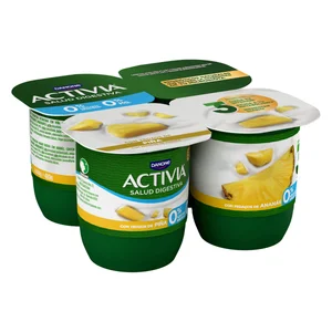 ACTIVIA Bífidus desnatado (0% materia grasa) con trocitos de piña de Danone 4 x 120 g.