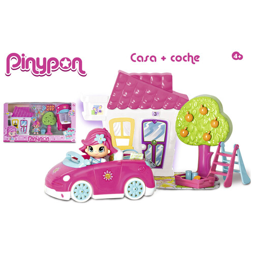 Escenario de juego Casa y coche con 1 figura incluida, PINYPON.