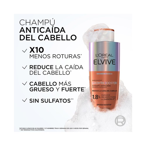 ELVIVE Growth booster Champú anticaída, para cabellos propensos a la caída y rotura 200 ml.