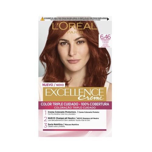 L´ORÉAL PARIS Excellence creme Tinte de pelo permanente tono 6.46 Cobrizo caoba.