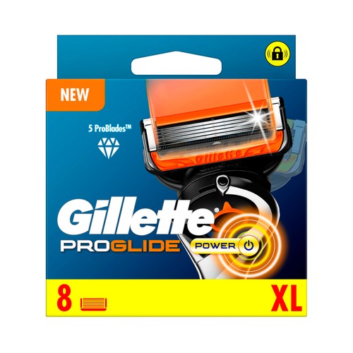 GILLETTE Recambio de cuchillas de 5 hojas para maquinillas de afeitar GILLETTE Proglide power 8 uds.