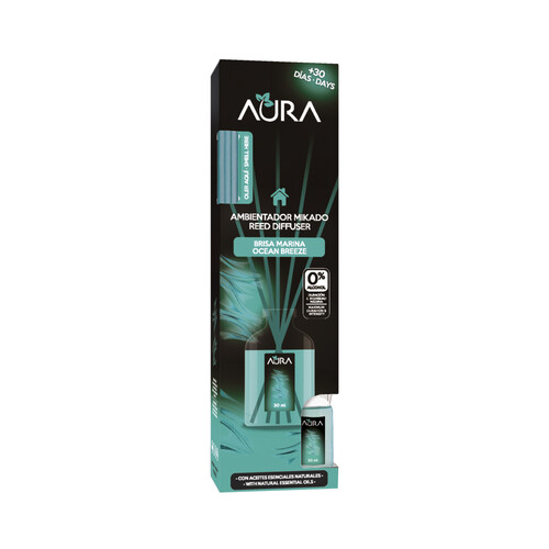 Ambientador de varillas con aroma a brisa marina AURA 30 ml.