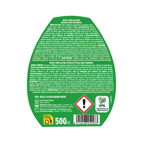 MISTOL Lavavajillas triple acción pistola 500ml