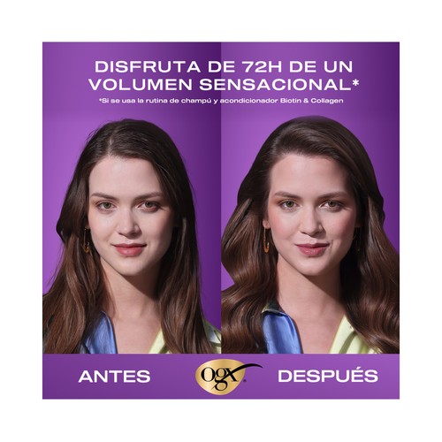 OGX Biotin & collagen Champú voluminizador de Biotina y colágeno, para 72 horas de volumen 385 ml.