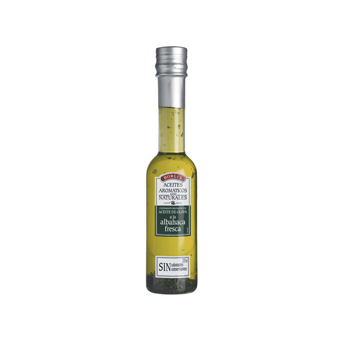 BORGES Aceite de oliva a la albahaca fresca botella de cristal de 200 ml.