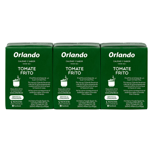 ORLANDO Tomate frito con aceite de oliva virgen extra ORLANDO brik de 3 uds x 212 g.