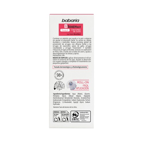BABARIA Btox effect total lift Contorno de ojos en roll on, de uso diario 12 ml.