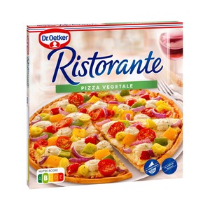 Imagen de DR. OETKER Pizza de masa fina y crujiente cubierta con tomate, pimiento, cebolla y queso Ristorante 385 g.