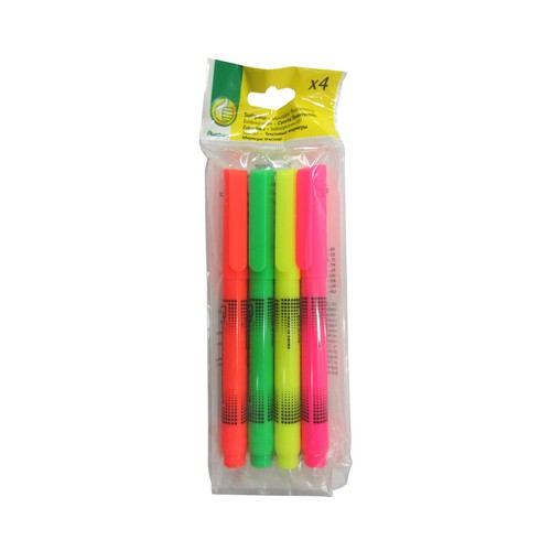 4 marcadores fluorescentes en formato bolígrafo y varios colores PRODUCTO ECONÓMICO ALCAMPO.