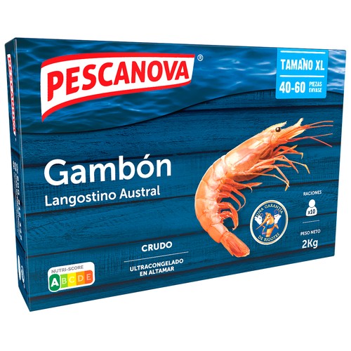 PESCANOVA Langostino gambón austral gigante XL 20 / 30, crudos y ultracongelados, especial plancha PESCANOVA 2 KG (P.N)