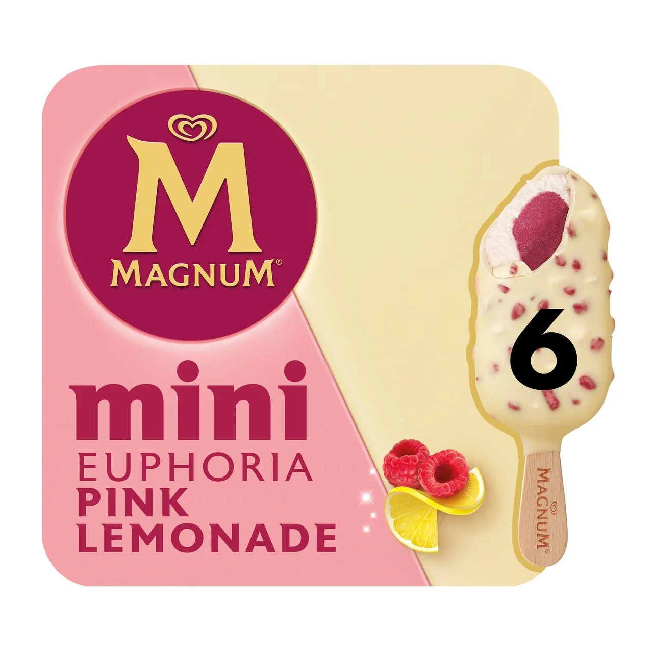 Euphoria de Frigo Mini bombón helado de limón, frambuesa y chocolate blanco 6 x 55 ml.