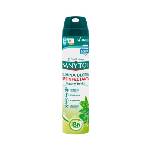 SANYTOL Desinfectante ambientador a menta para hogar y tejidos 300 ml.