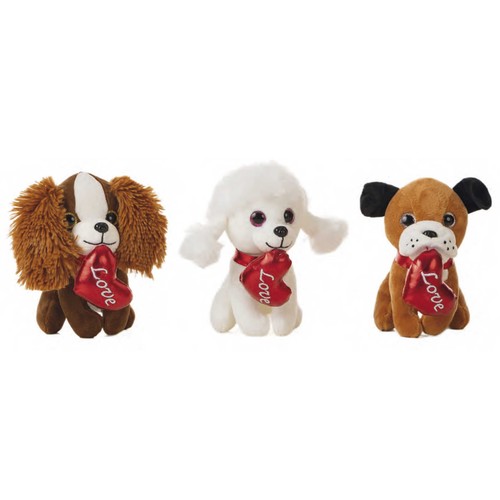 Peluche Perritos con corazón 16cm, ideal para San Valentín, modelos surtidos, CREACIONES LLOPIS