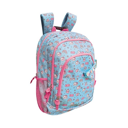 Mochila grande con 3 cremalleras 13x29x43 cm Kitty Muffin. MITOS