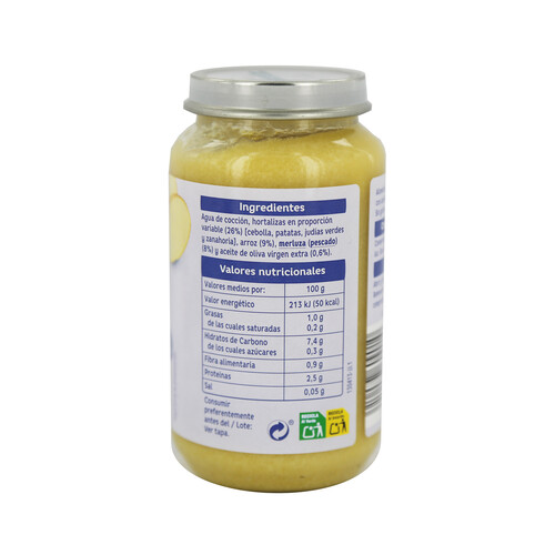 ALCAMPO BABY Tarrito de hortalizas con merluza a partir de 8 meses ALCAMPO BABY 250 g.