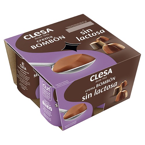 CLESA Crema de bombón sin lactosa y con un 50% menos de azúcar 4 x 125 g.