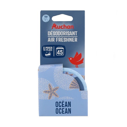 Ambientador para el coche en lata, fragancia ocean, AUCHAN.