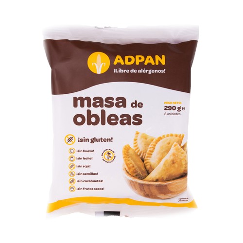 Masa de obleas (empanadillas), elaborada sin alérgenos y sin aceite de Palma ADPAN 290 g.